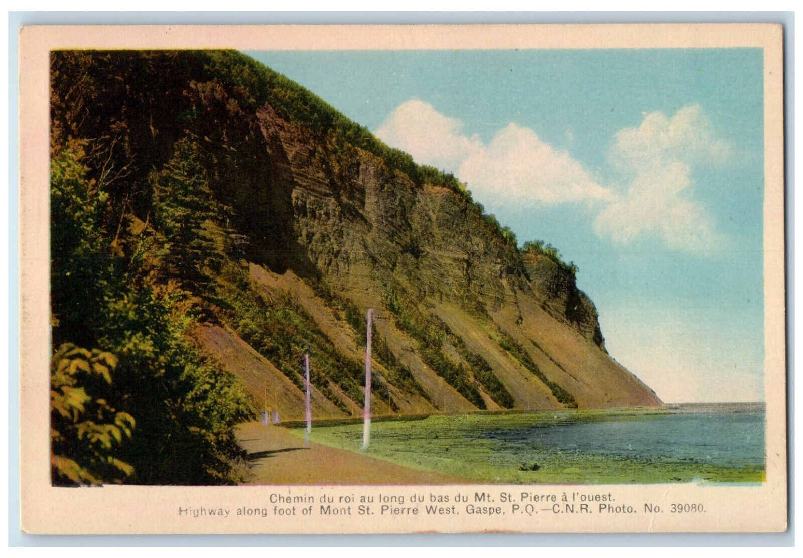 c1950\'s Highway Along Foot of Mont St. Pierre West Gaspe PQ Canada Postcard