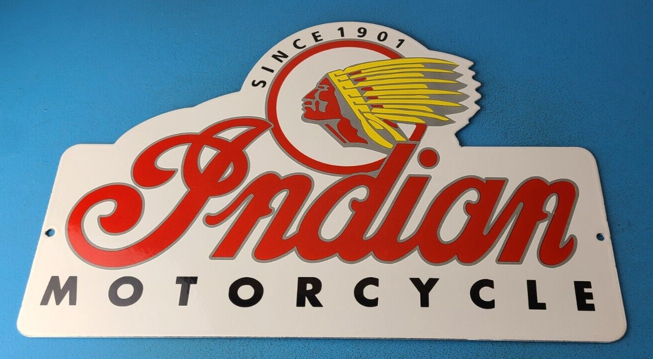 Vintage Indian Motorcycles Sign - Gas Pump Service Station Dealer Porcelain Sign