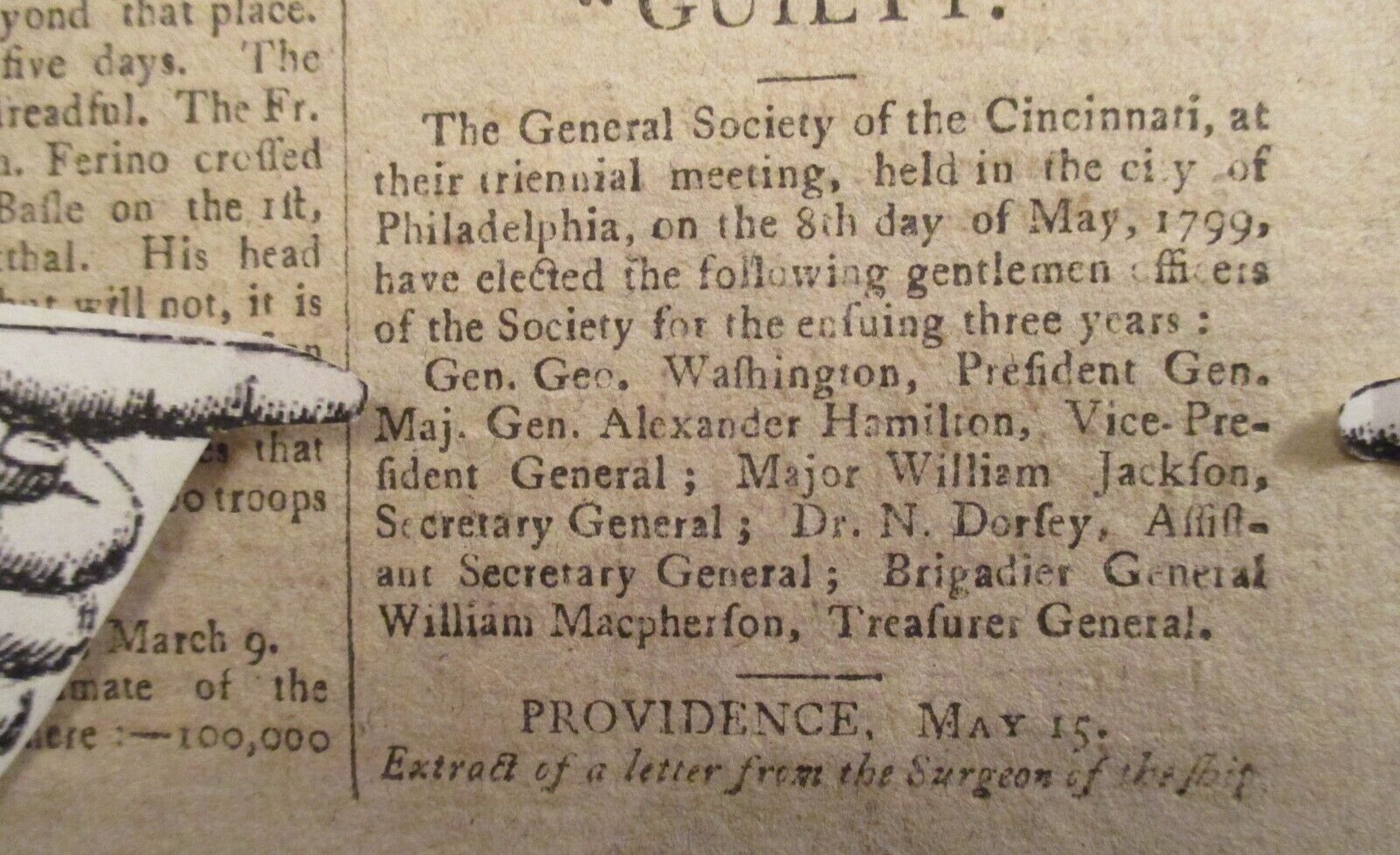 NEWSPAPER ANTIQUE 1799 SALEM GAZETTE mentions George Washington and A.Hamilton