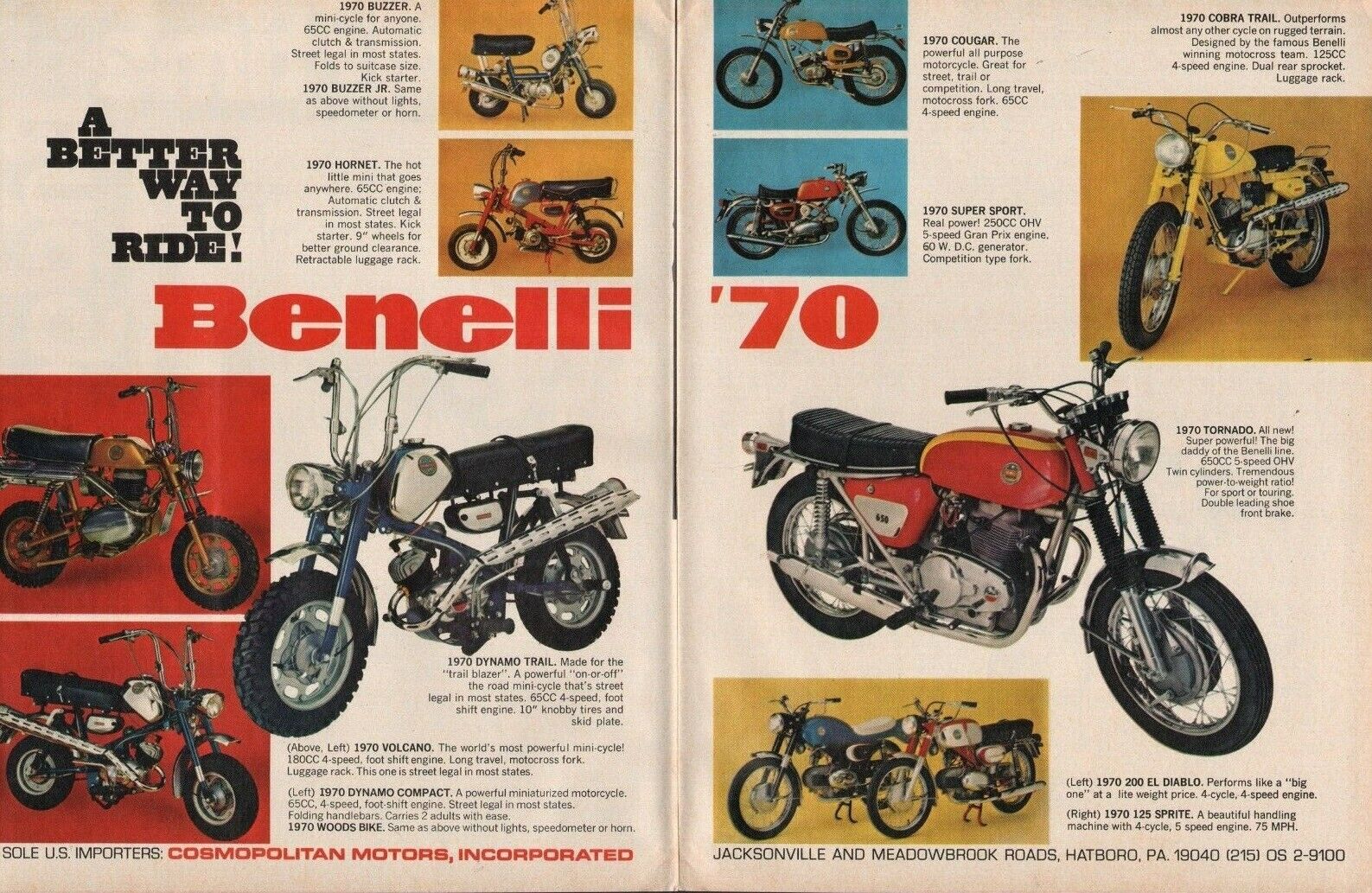 1970 Benelli Minibikes Mini-Cycles & Motorcycles - 2-Page Vintage Motorcycle Ad 