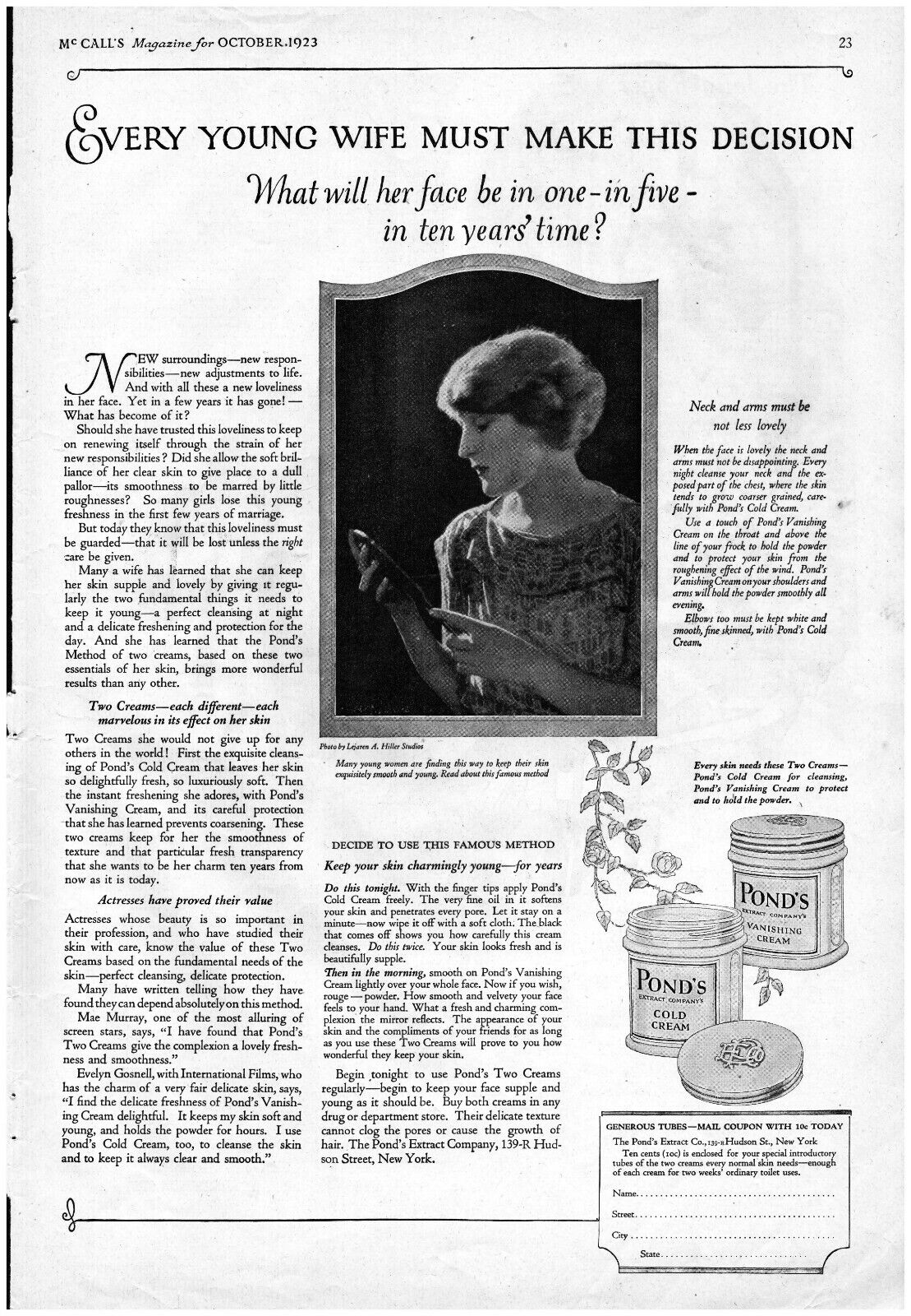 1923 Ponds Cold Cream Vintage Print Ad Every Young Wife Must Make This Decision 