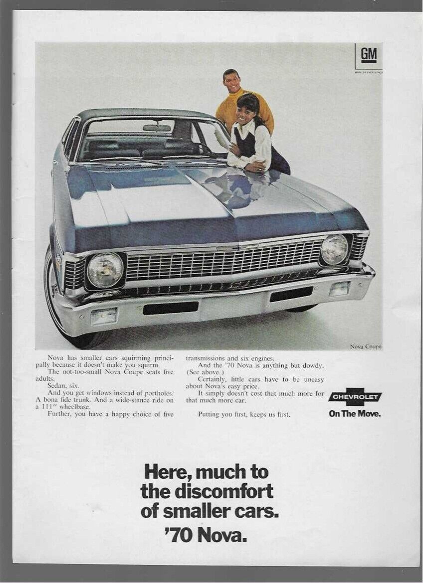1970 Chevy Nova Coupe Here Much To The Discomfort Of Other Cars Vintage Print Ad