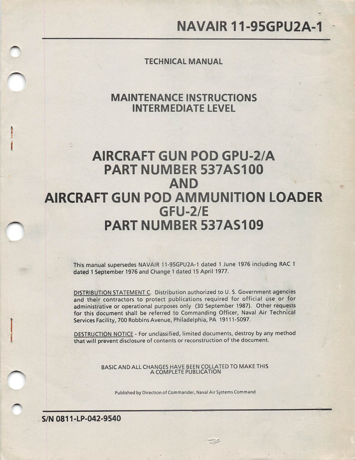 GPU-2 Aircraft Gun Pod Instructions 1987 Aircraft Manual Flight Manual -CD