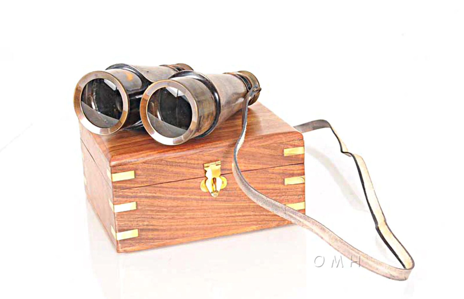 Old Modern Handicrafts® - Binocular w leather overlay in wood box