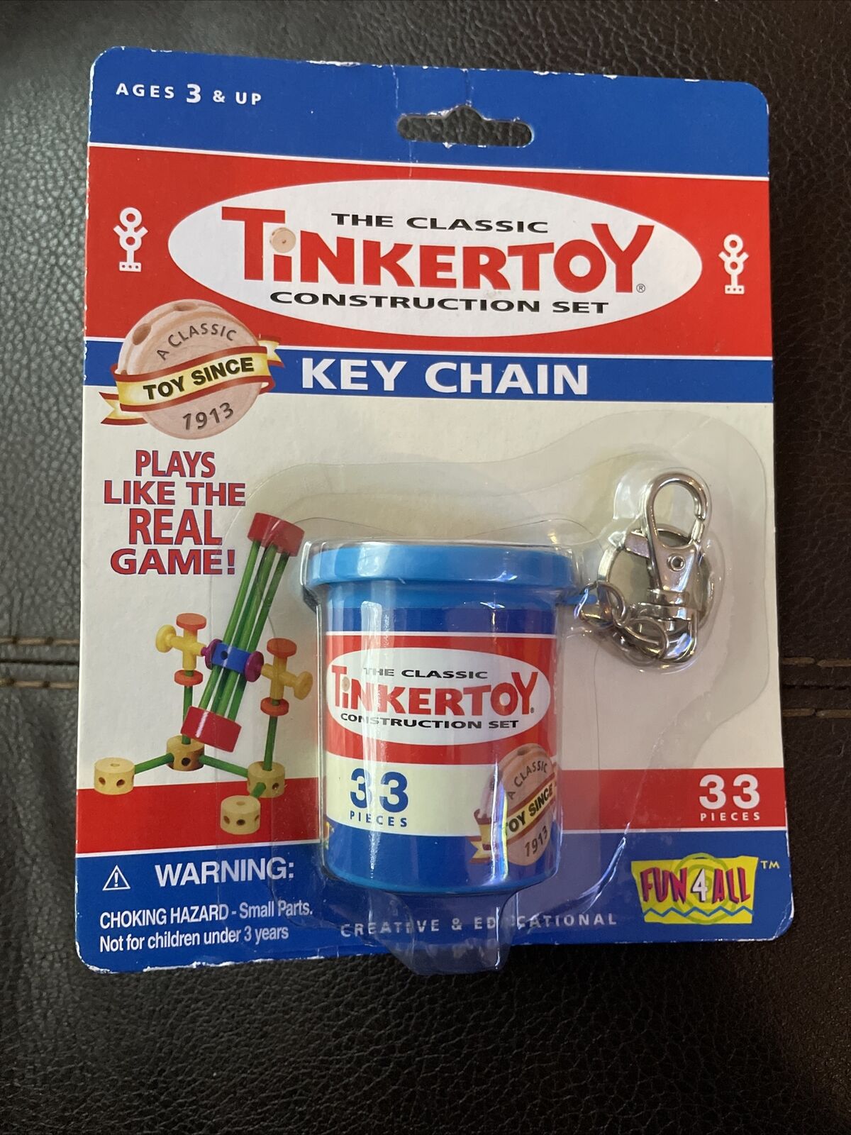 HTF Hasbro 2001 Tinkertoy Key Chain ~Real Toy ~New on Card ~33 Pieces