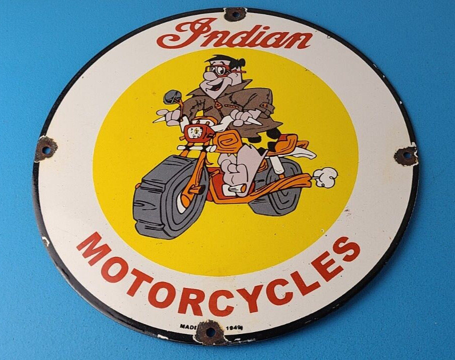 Vintage Indian Motorcycles Sign -Flintstones Bike Sign - Gas Pump Porcelain Sign