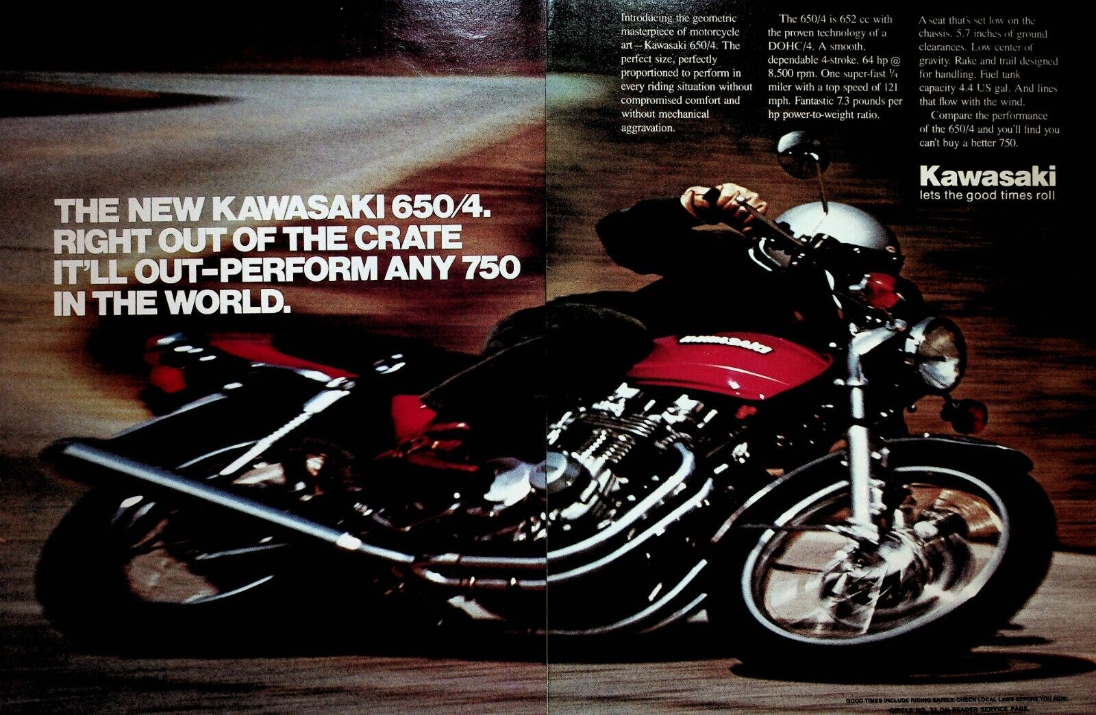 1976 Kawasaki 650 4 Four - 2-Page Vintage Motorcycle Ad