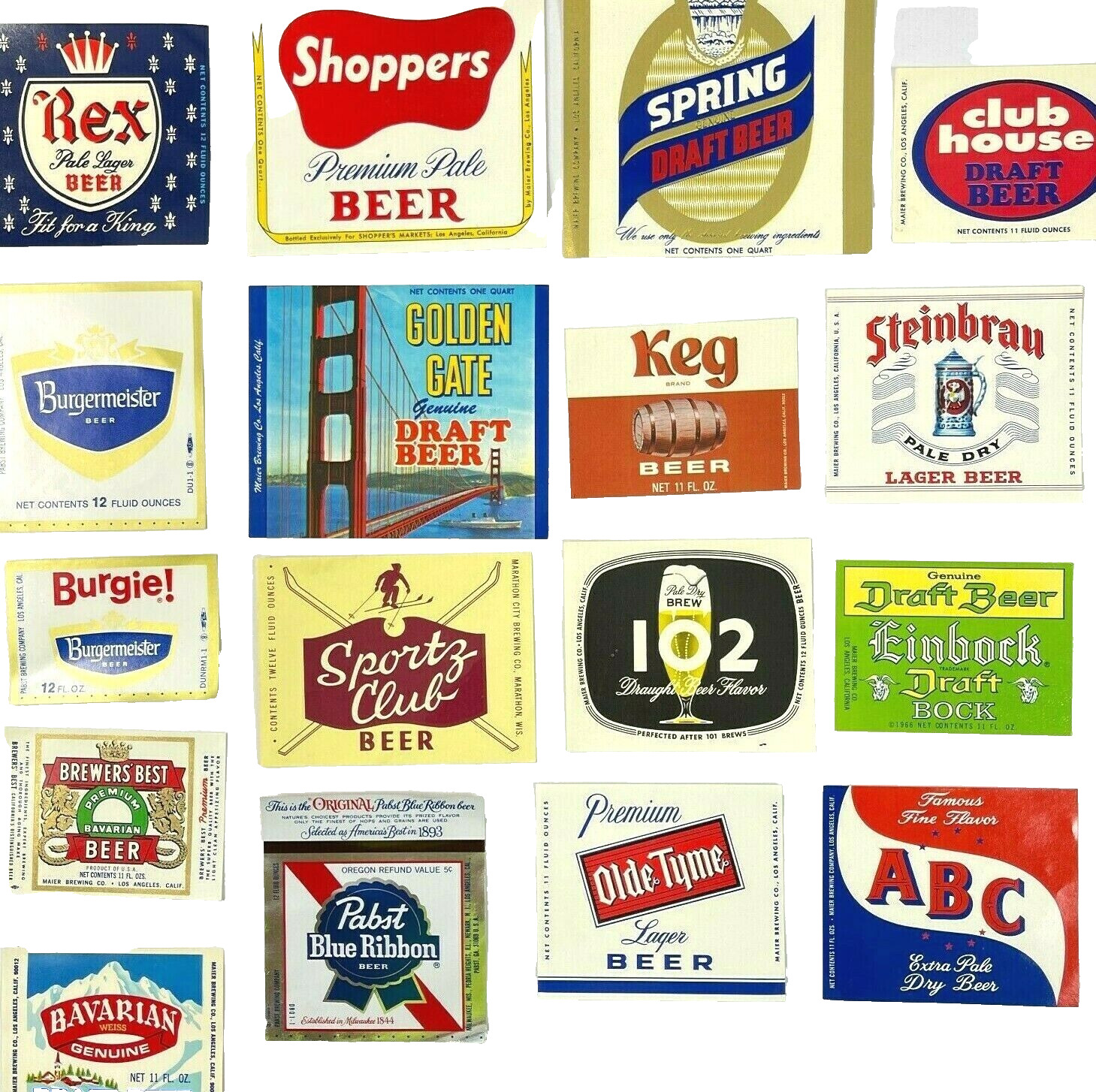 Sportz PBR ABC Rex 102 Golden Gate Einbock Keg Vintage 17 Beer Label Bundle \'60s