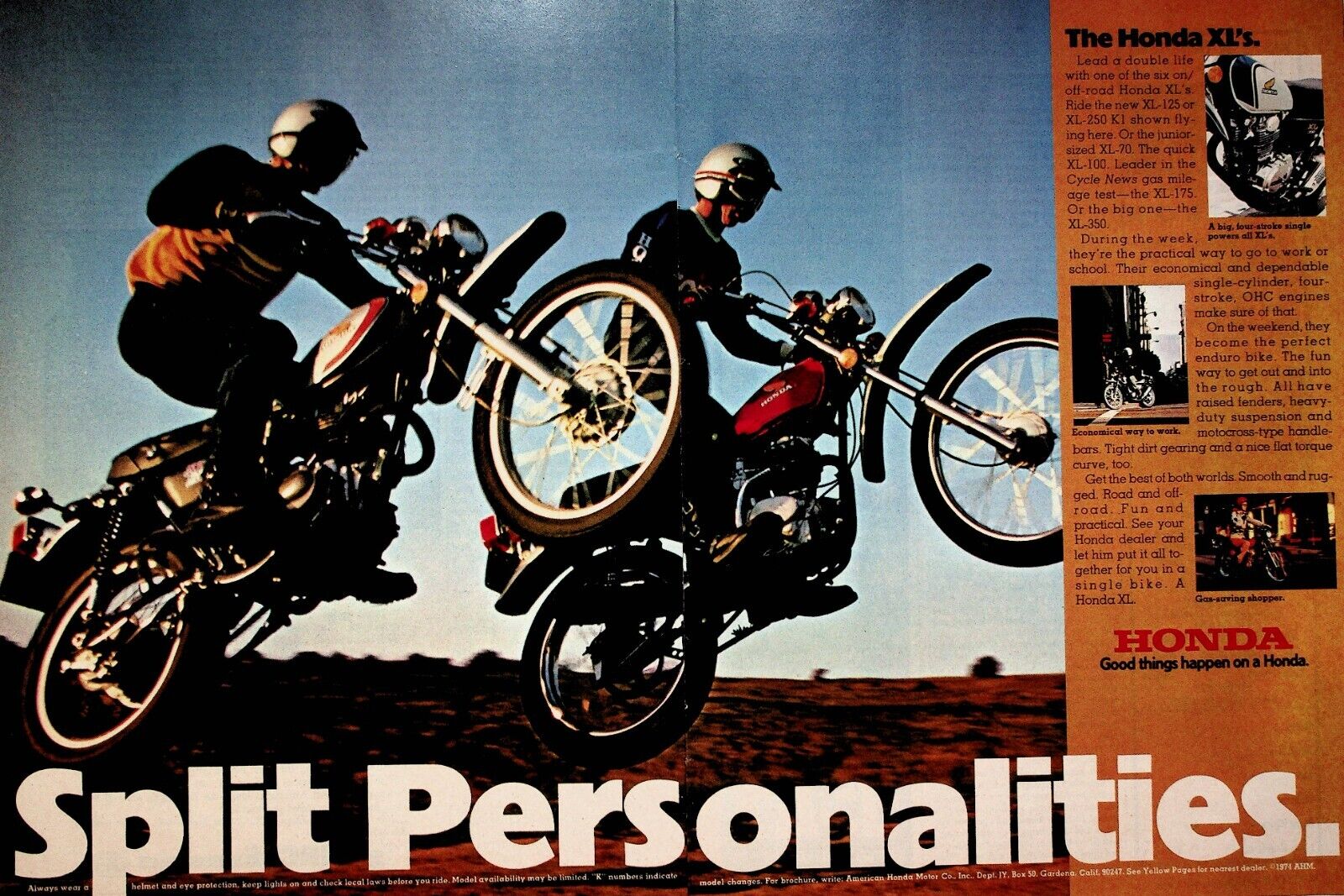 1974 Honda XL125 & XL250 - 2-Page Vintage Motorcycle Ad