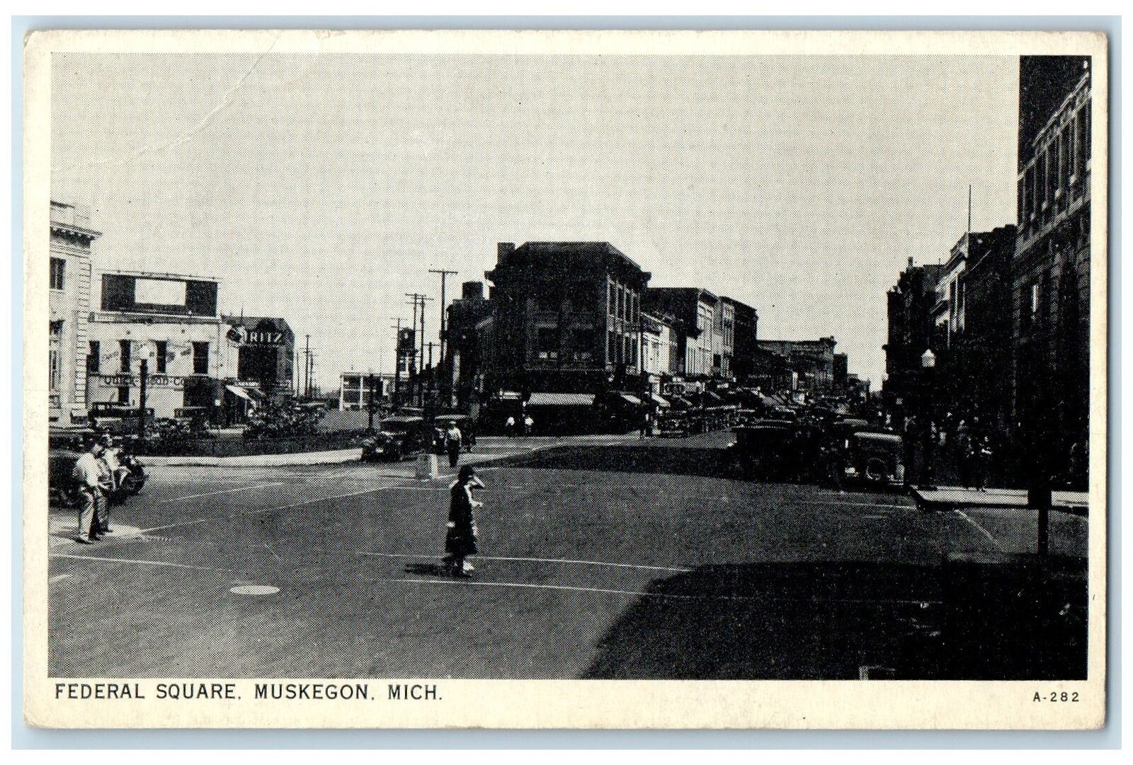 1943 Federal Square Classic Cars Parked Buildings Muskegon Michigan MI Postcard