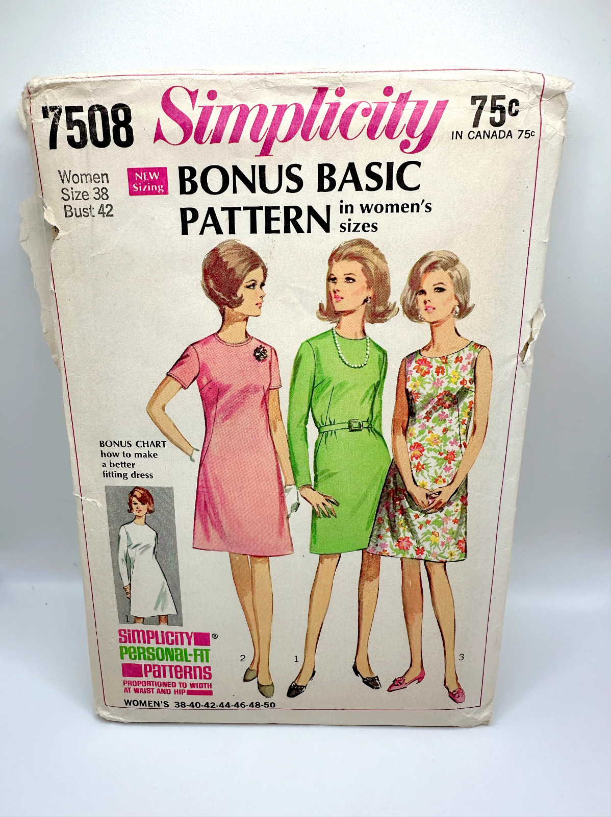 Vintage 1967 Simplicity 7508 Bonus Basic Dress Sewing Pattern
