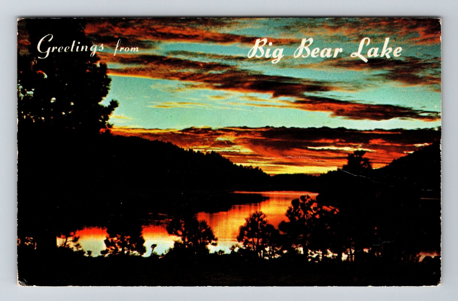 Big Bear CA-California Greetings Sunset Over The Lake c1979 Vintage Postcard