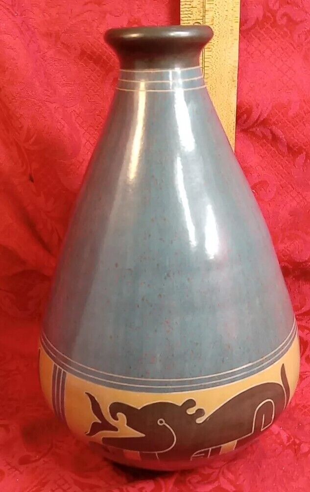 Vintage Indigenous Pottery Vessel Redware Ritual Dragon Fire Panther 12\