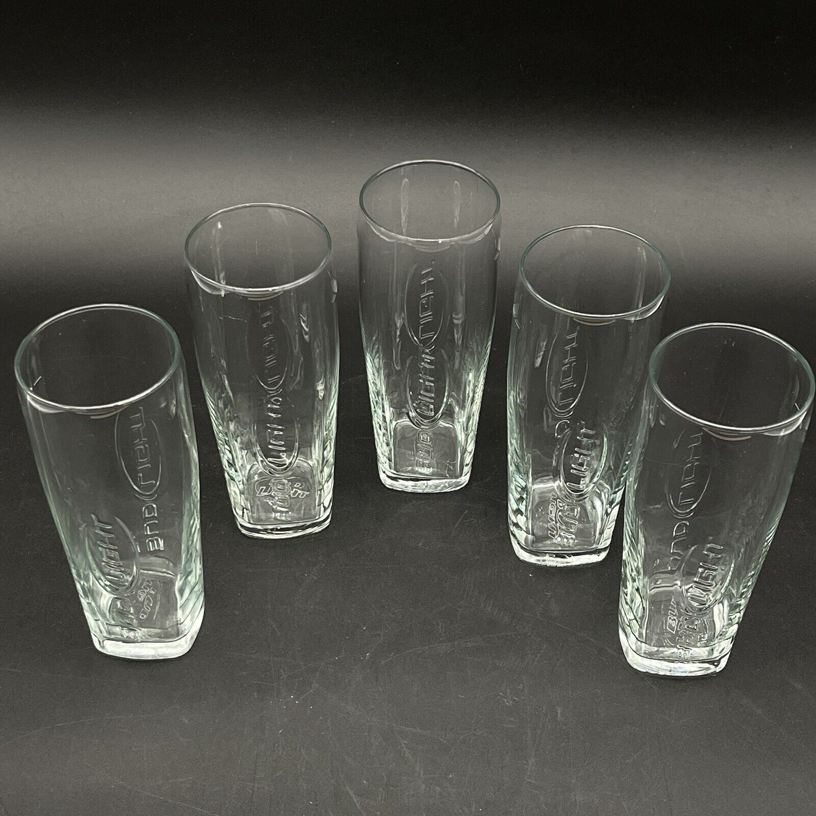 Set of 5 Bud Light Beer Clear Embossed Lager Pilsner Glasses 7