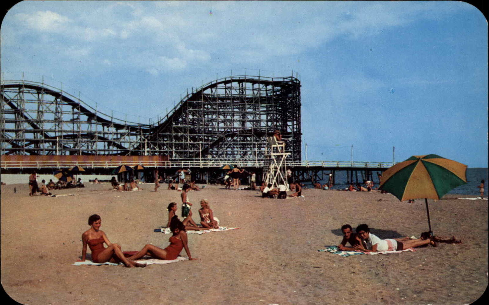 West Haven Connecticut CT Savin Rock Roller Coaster Beach Scene Vintage Postcard