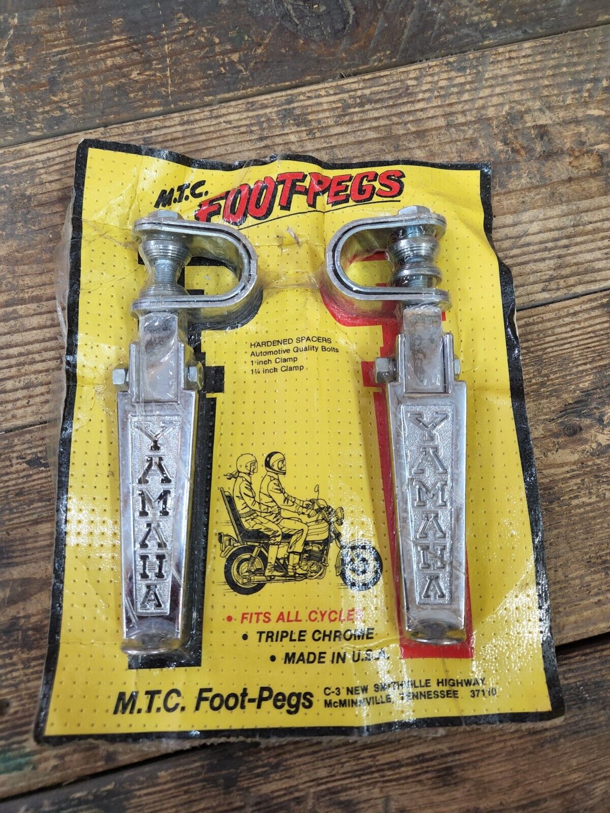 NOS NEW YAMAHA Stamped Metal Motorcycle Foot Pegs Fold up CHROME Vintage Chopper