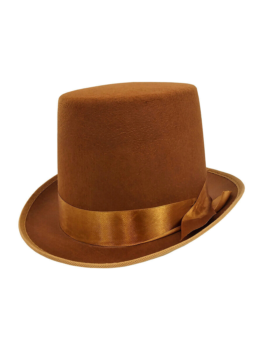 Adult Brown Tall Top Hat Steampunk Victorian Wonka Party Costume Accessory Prop
