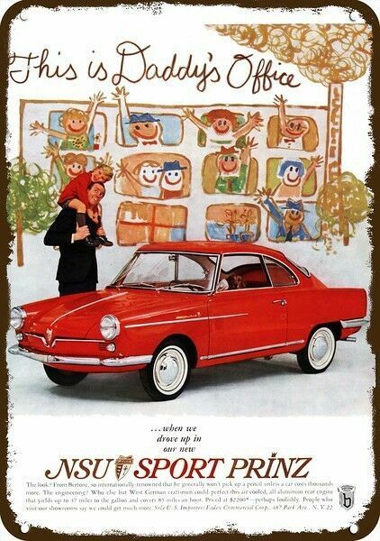 1960 BERTONE NSU SPORT PRINZ Red Car Vintage Look REPLICA METAL SIGN