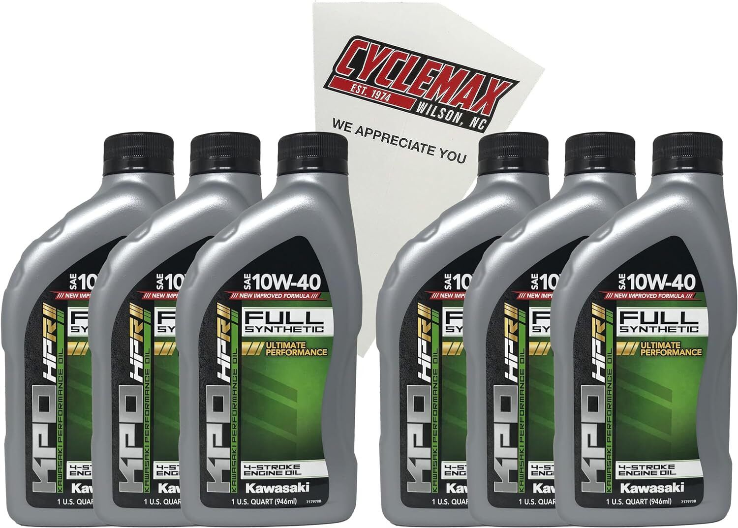 Six Pack for Kawasaki KPO Full Synthetic 10W-40 Oil K61021-500-01Q Contains Six