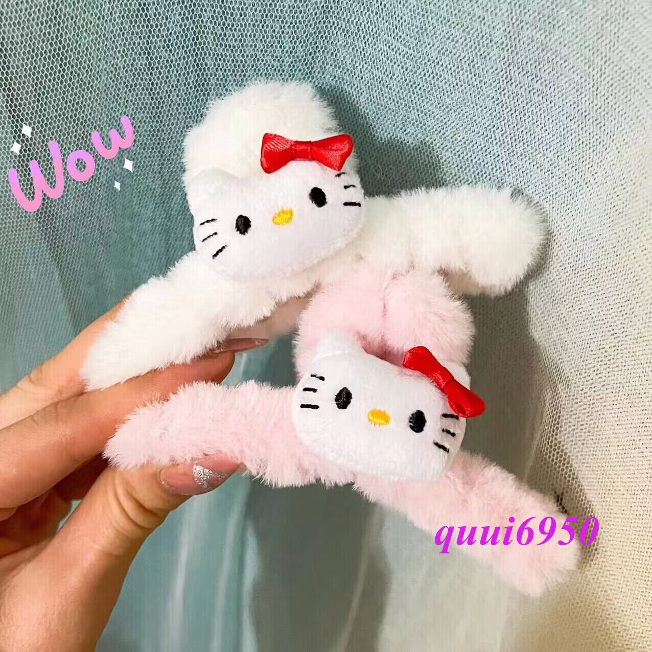 2pcs Cute Hello Kitty Bow Hair Claw Clip Hairpin Soft Furry Bath Hairgrip Gift