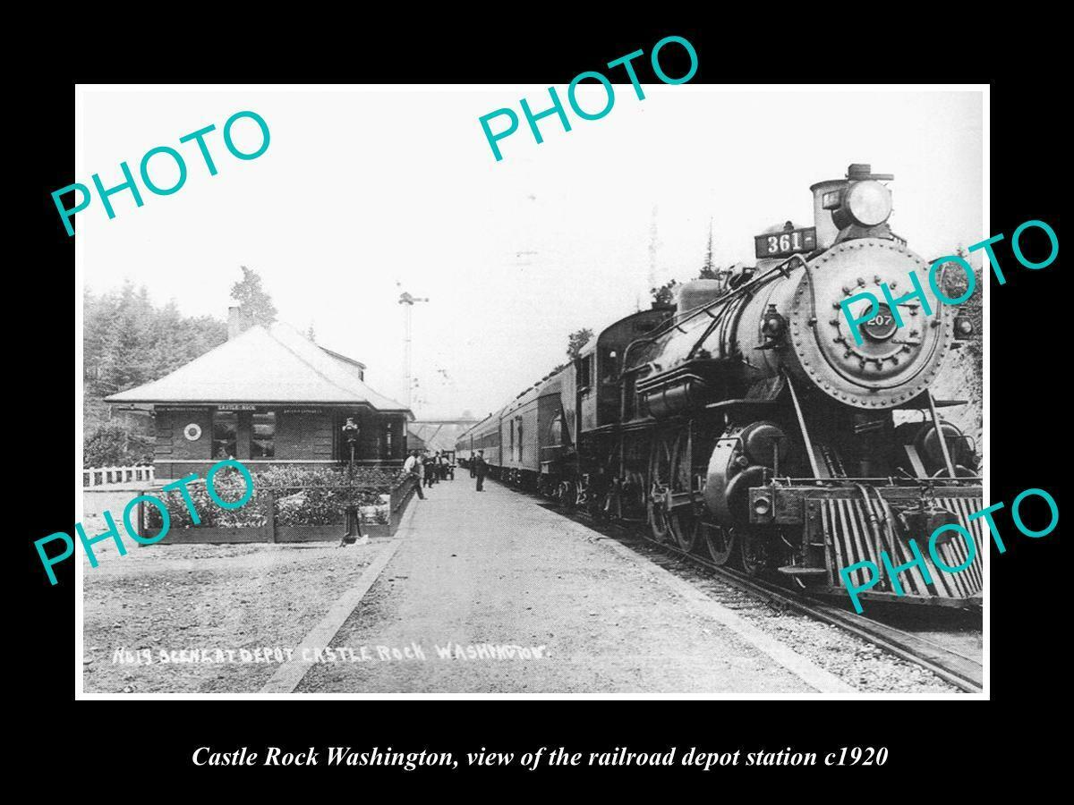 OLD 8x6 HISTORIC PHOTO OF CASTLE ROCK WASHINGTON RAILROAD DEPOT STATION c1920