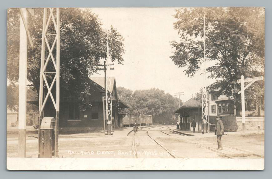 Railroad Depot CANTON Massachusetts RPPC Train Station RAIL BIKE Photo 1907