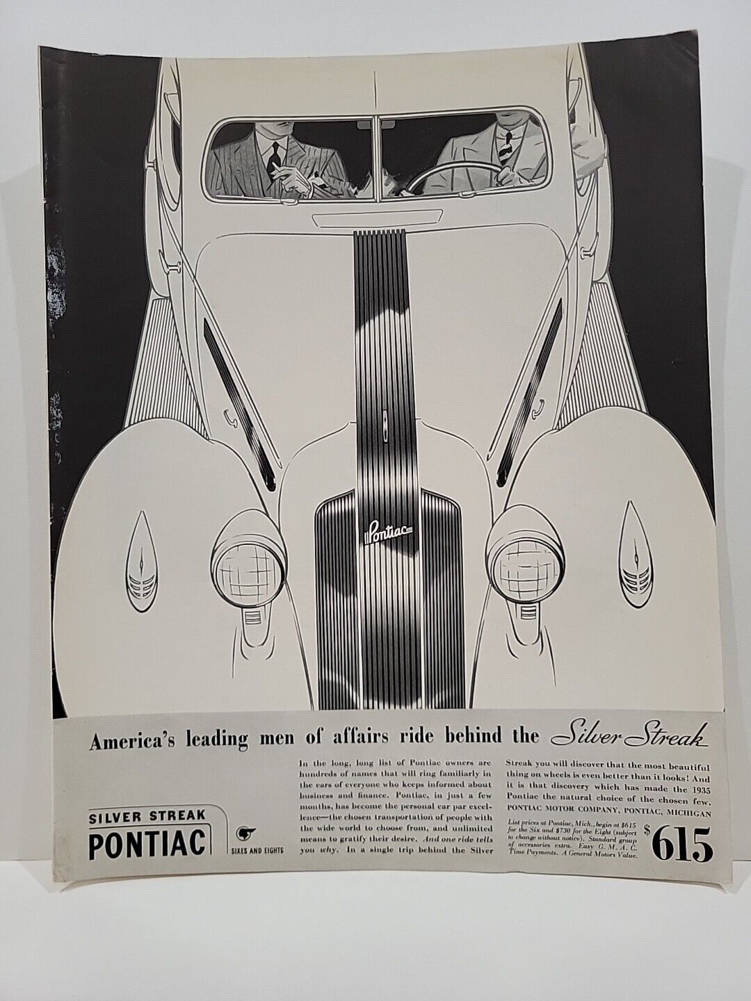 1935 Pontiac Silver Streak Fortune Magazine Print Ad Automobile Art Deco Car