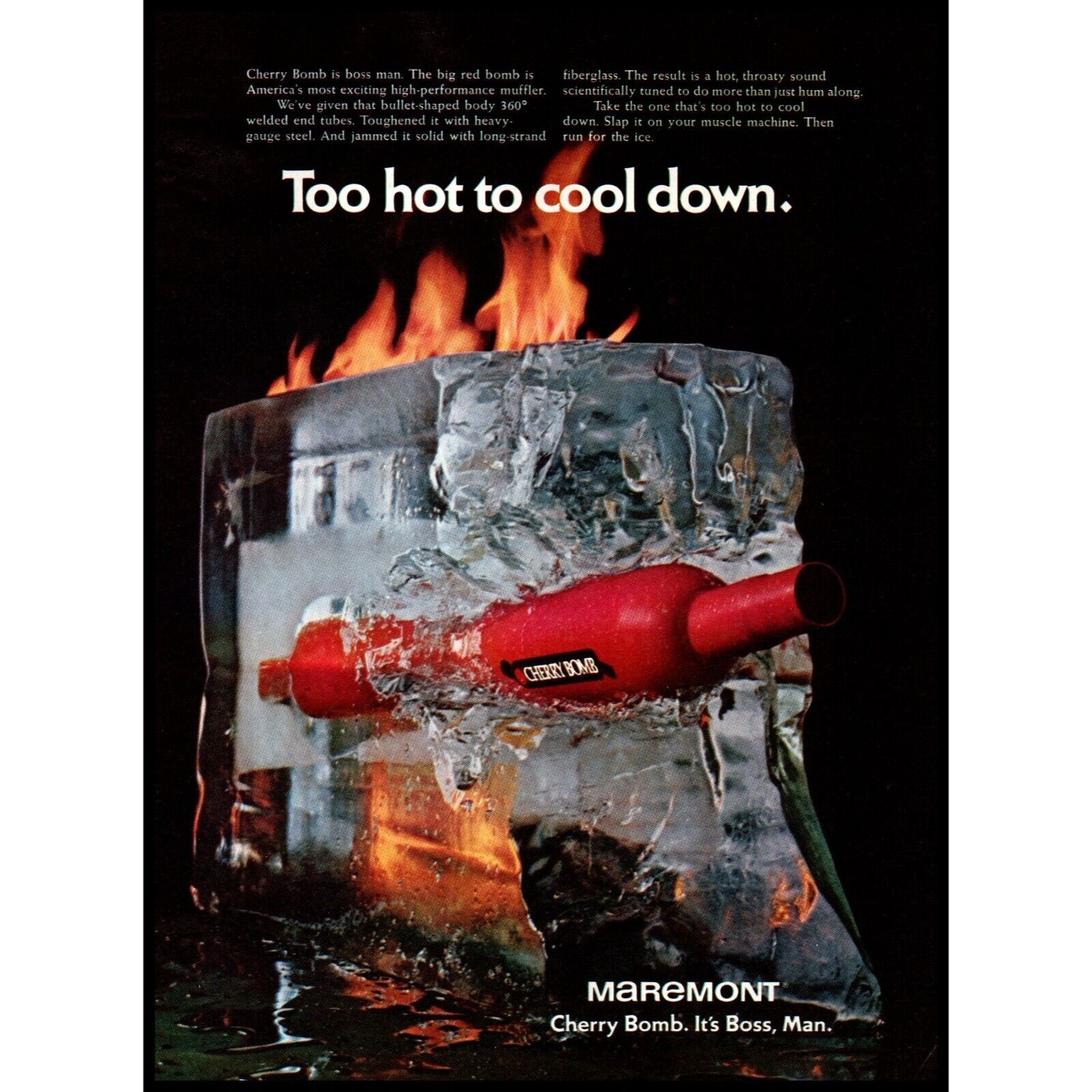1971 Maremont Cherry Bomb Muffler Vintage Print Ad Giant Ice Cube Block Wall Art