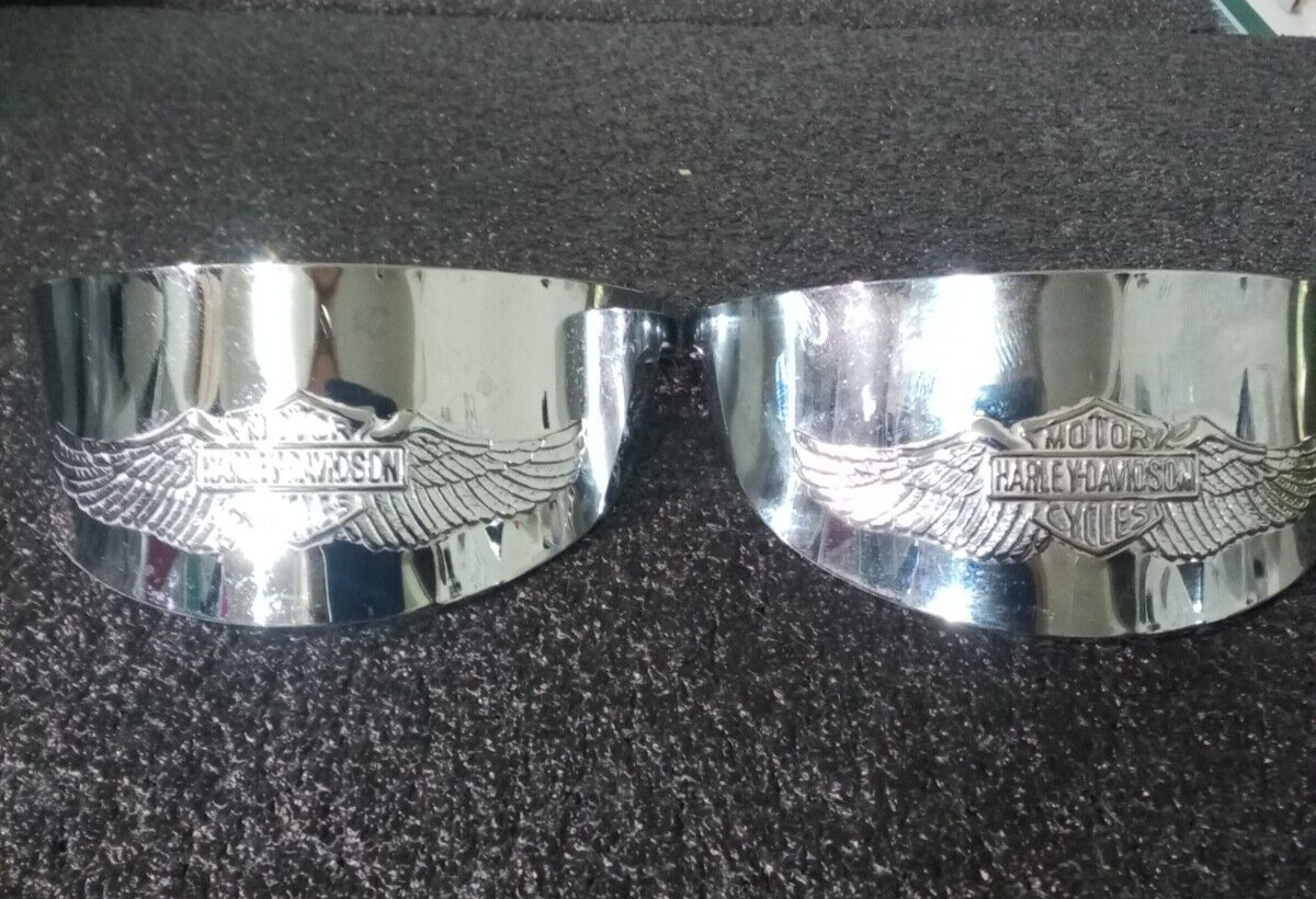 two Harley Davidson metal light covers with Harley logo silver tone