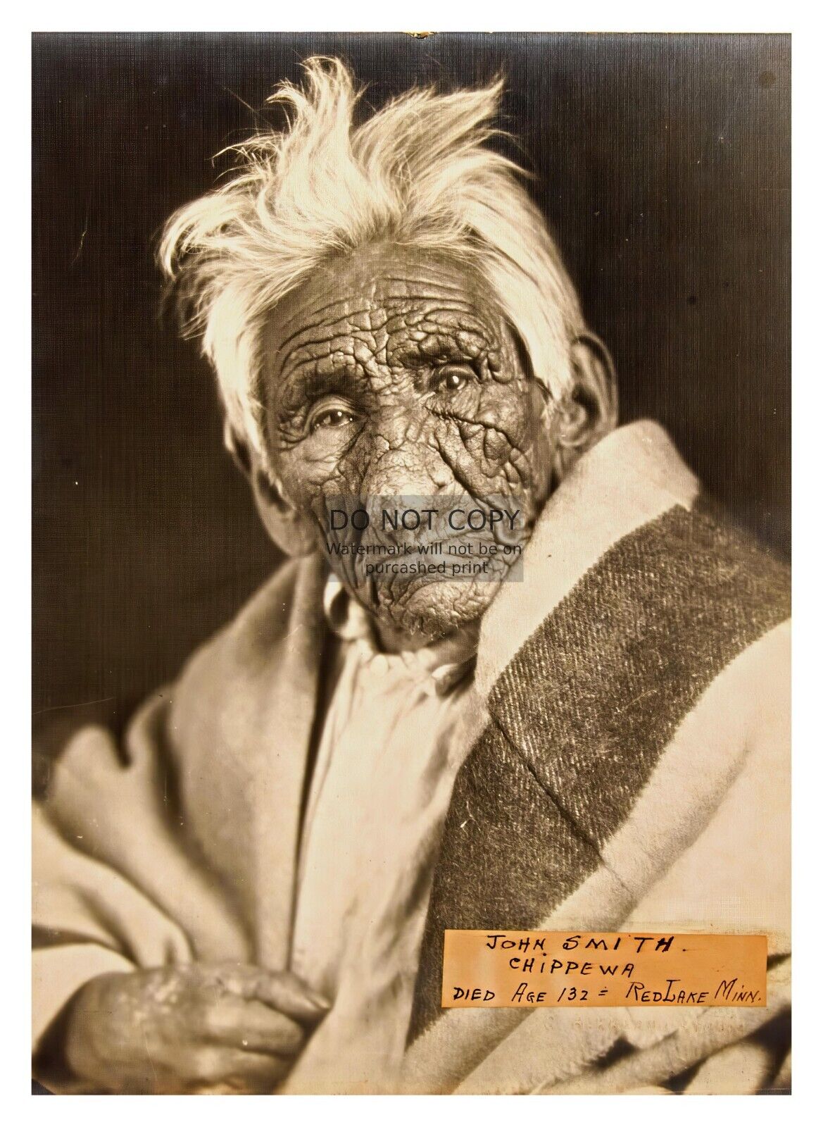 CHIEF JOHN SMITH CHIPPEWA NATIVE AMERICAN ELDER DIED AT 132 YEARS OLD 5X7 PHOTO