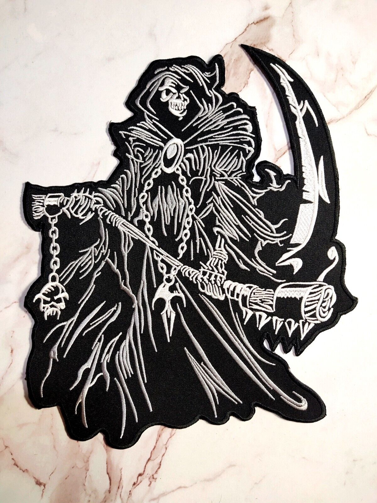 Grim Reaper Biker Skeleton Skull Motorcycle Embroidered Iron On Sew Patch Large