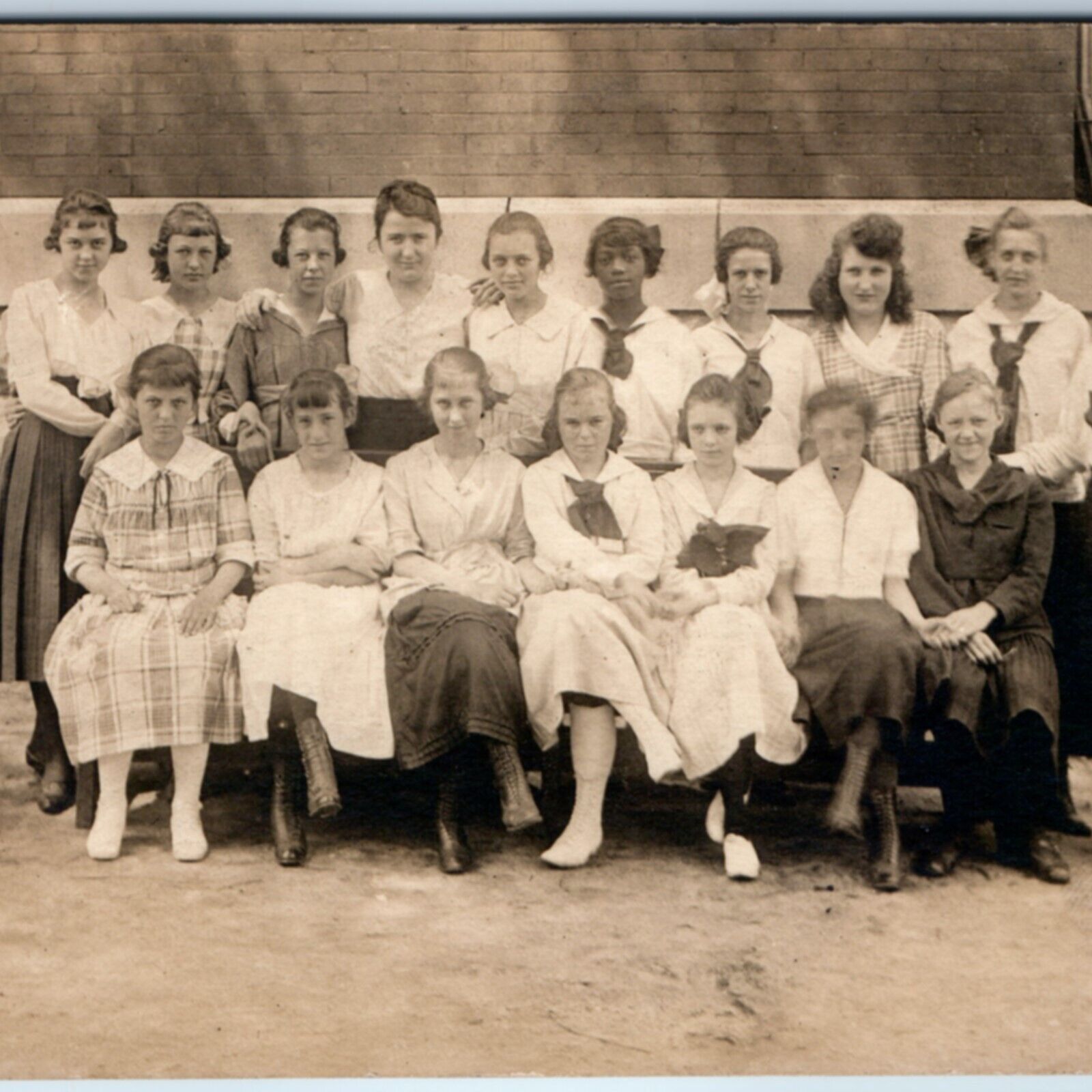 c1910s Cute High School Girls Group RPPC Students Teacher Photo A156