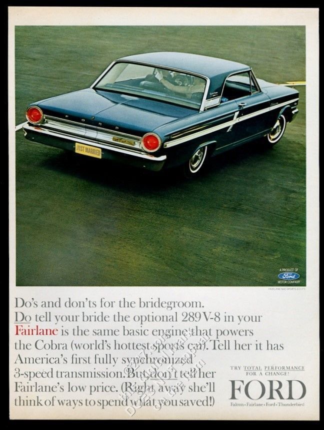 1964 Ford Fairlane coupe blue car photo vintage print ad