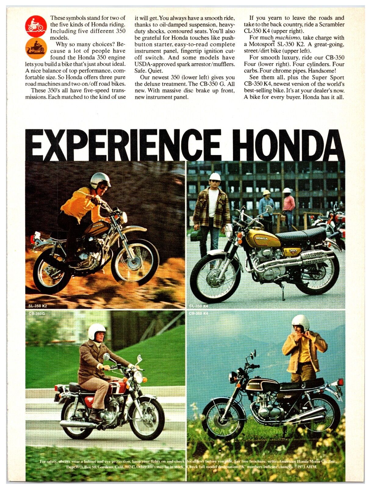 1973 Honda SL-350 / CB-350 Motorcycle - Original Print Advertisement (8x11)