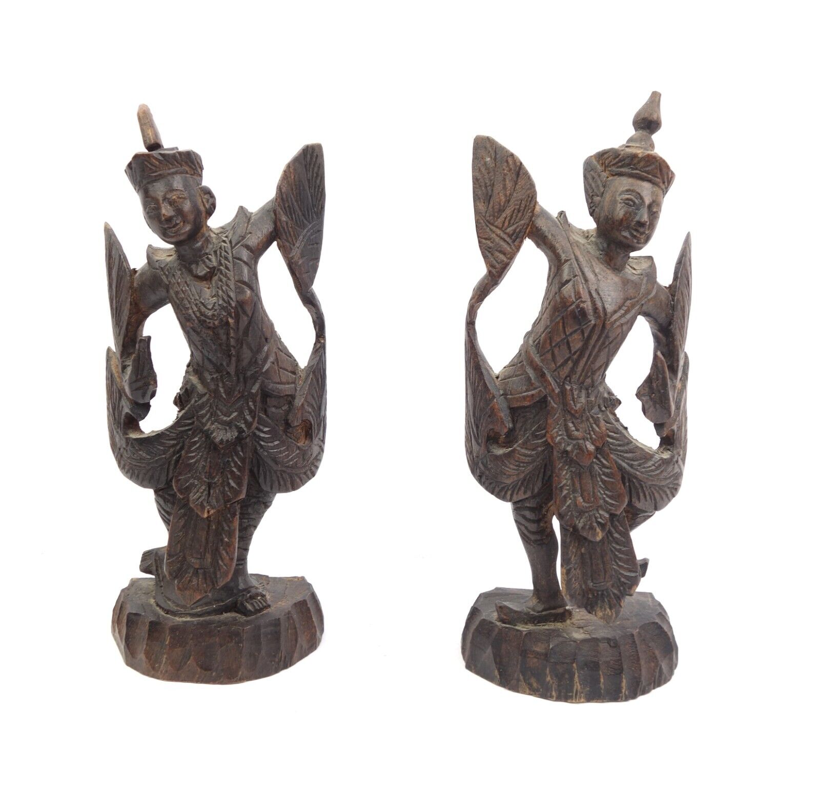 Vintage Pair of Thai Wood Carved Sculptures Figurines Dancers 8\