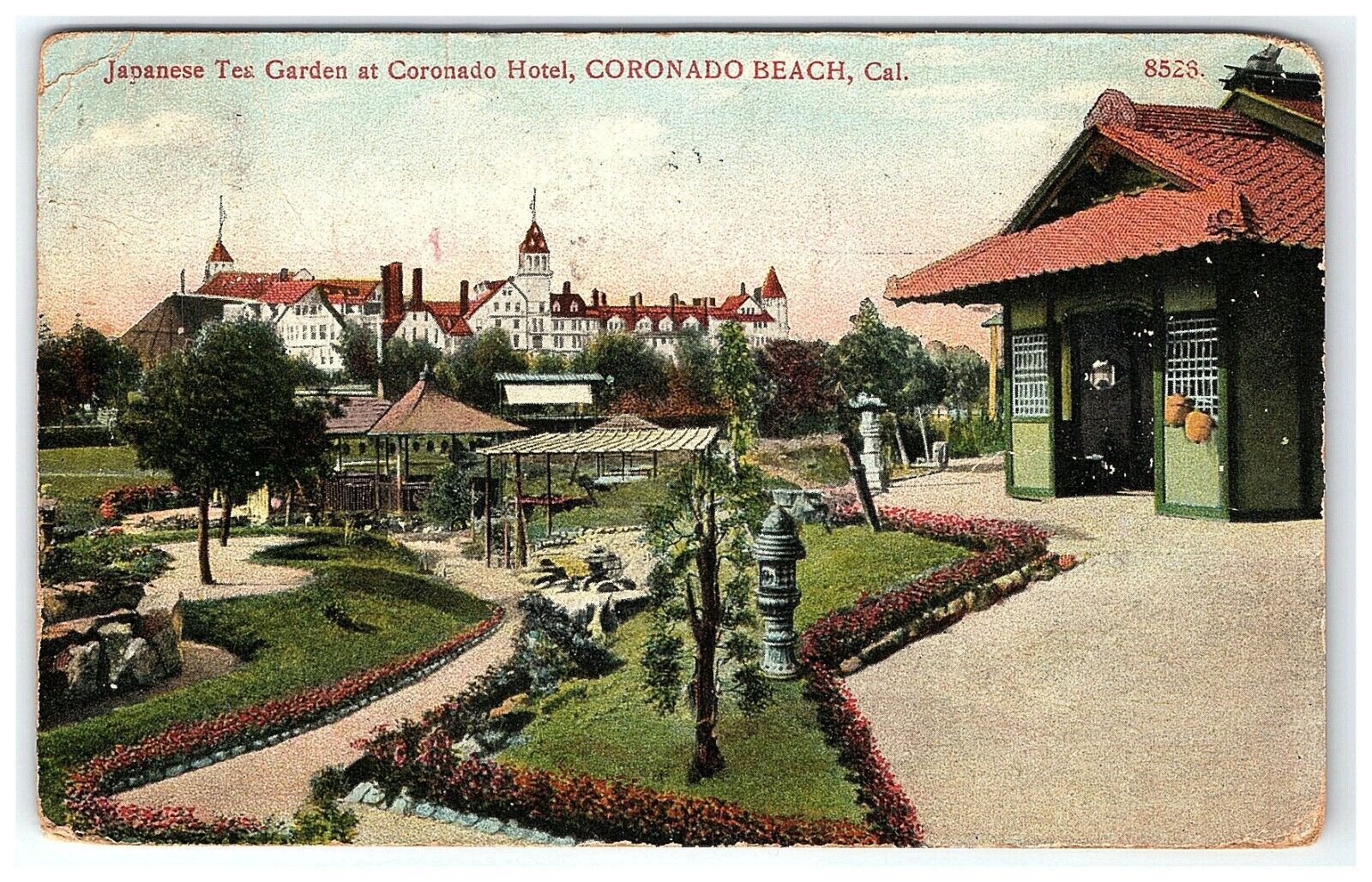 1908 Japanese Tea Garden Coronado Beach Hotel Postcard California  