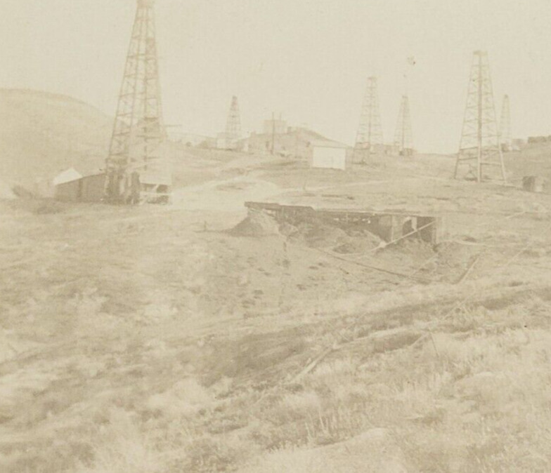 c1910 RPPC Postcard California Active Oil Fields Occupational Towers Real Photo
