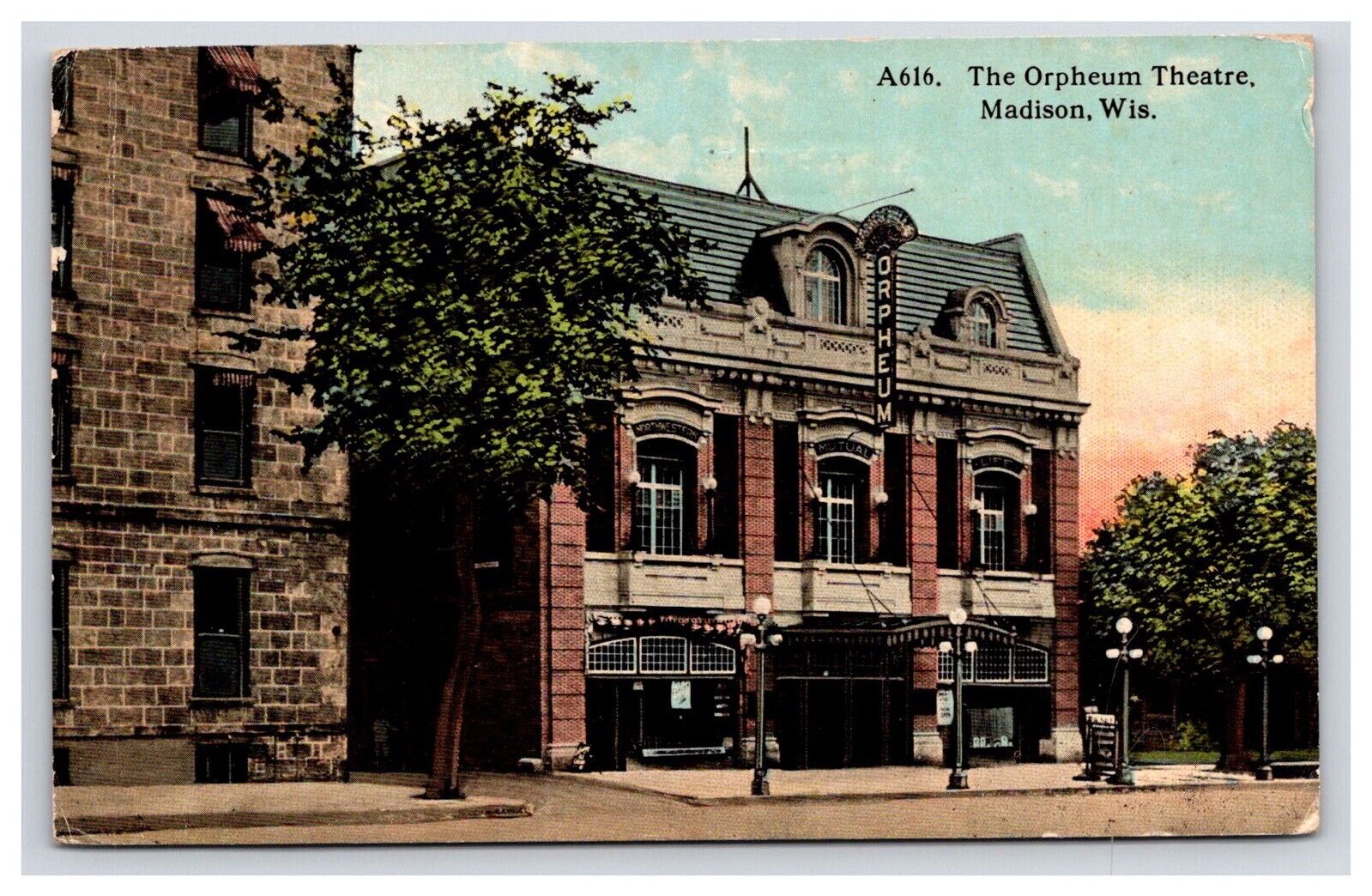 Postcard: WI 1913 The Orpheum Theatre, Madison, Wisconsin - Posted