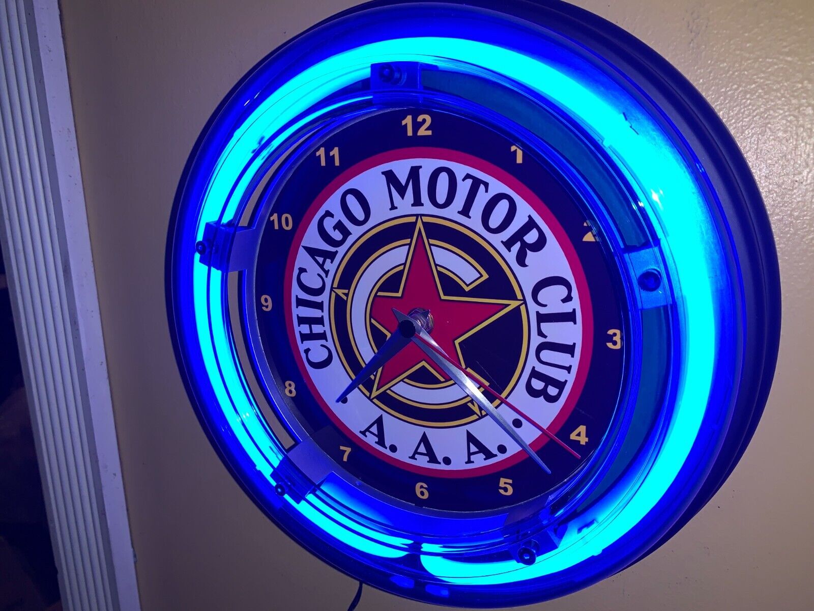 AAA Chicago Motor Club Garage Advertising Neon Wall Clock Sign