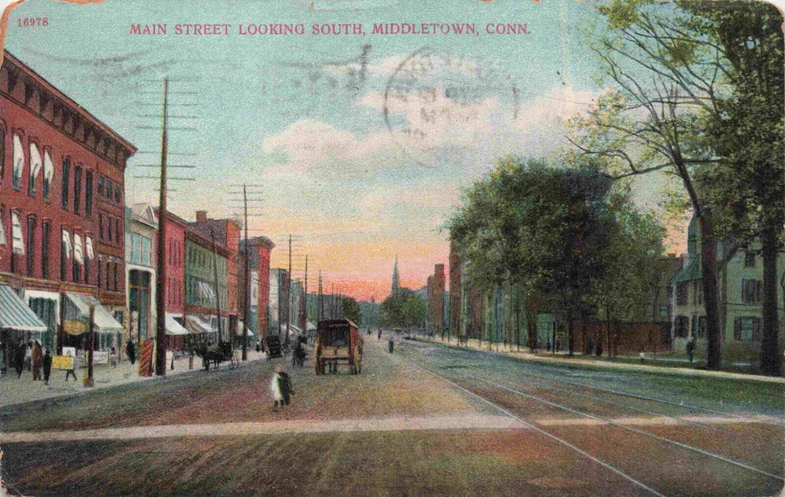 c1908 Middletown Connecticut Main Street Trolley Tracks Wagon Vintage Postcard