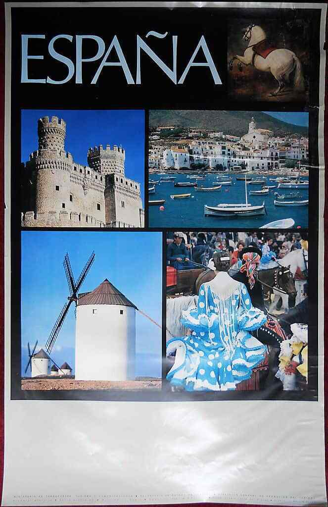 Original Poster Spain Espana Tourism Windmill Castle Sea Horse People 1982