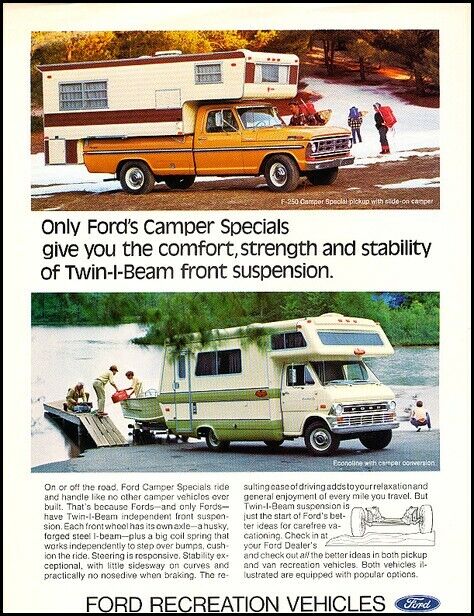 1972 Ford Camper Special Truck F-250 Vintage Advertisement Print Art Car Ad K13A