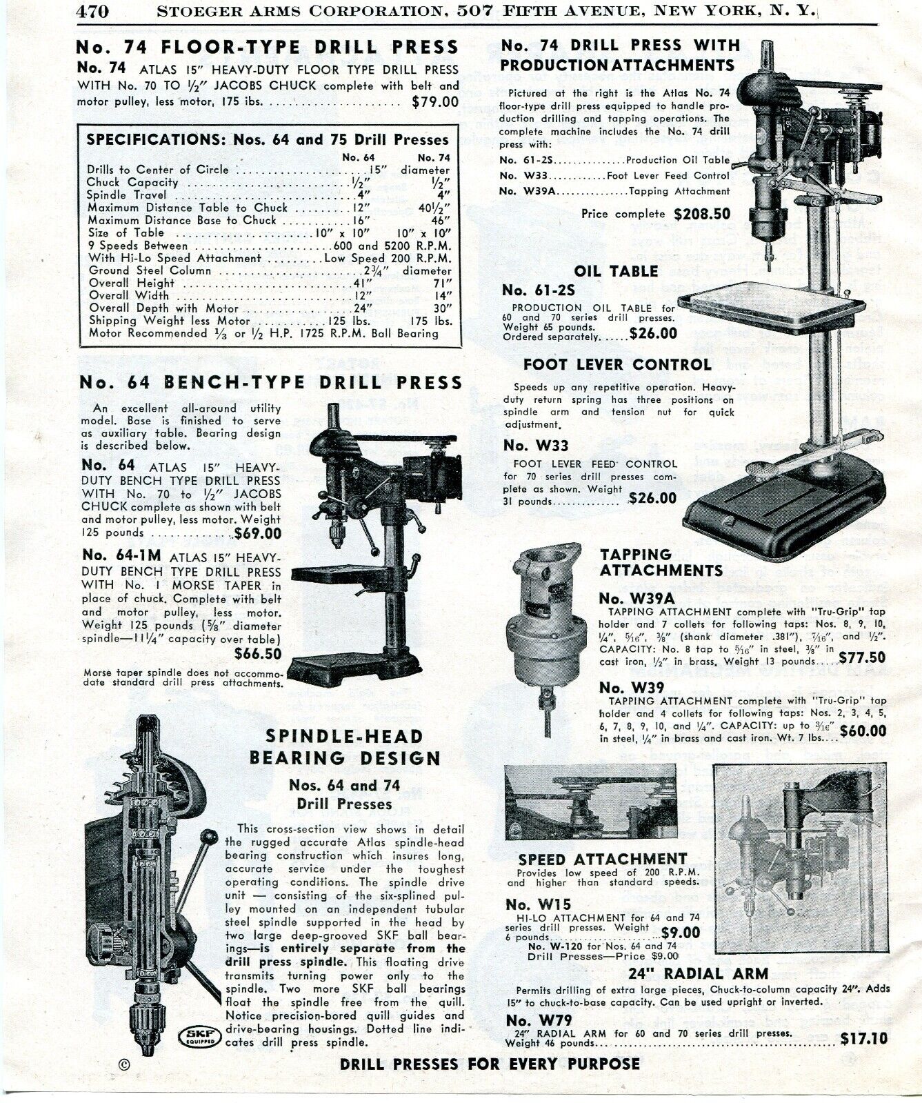 1949 Print Ad of Atlas No 74 Drill Press & 64 Bench Press