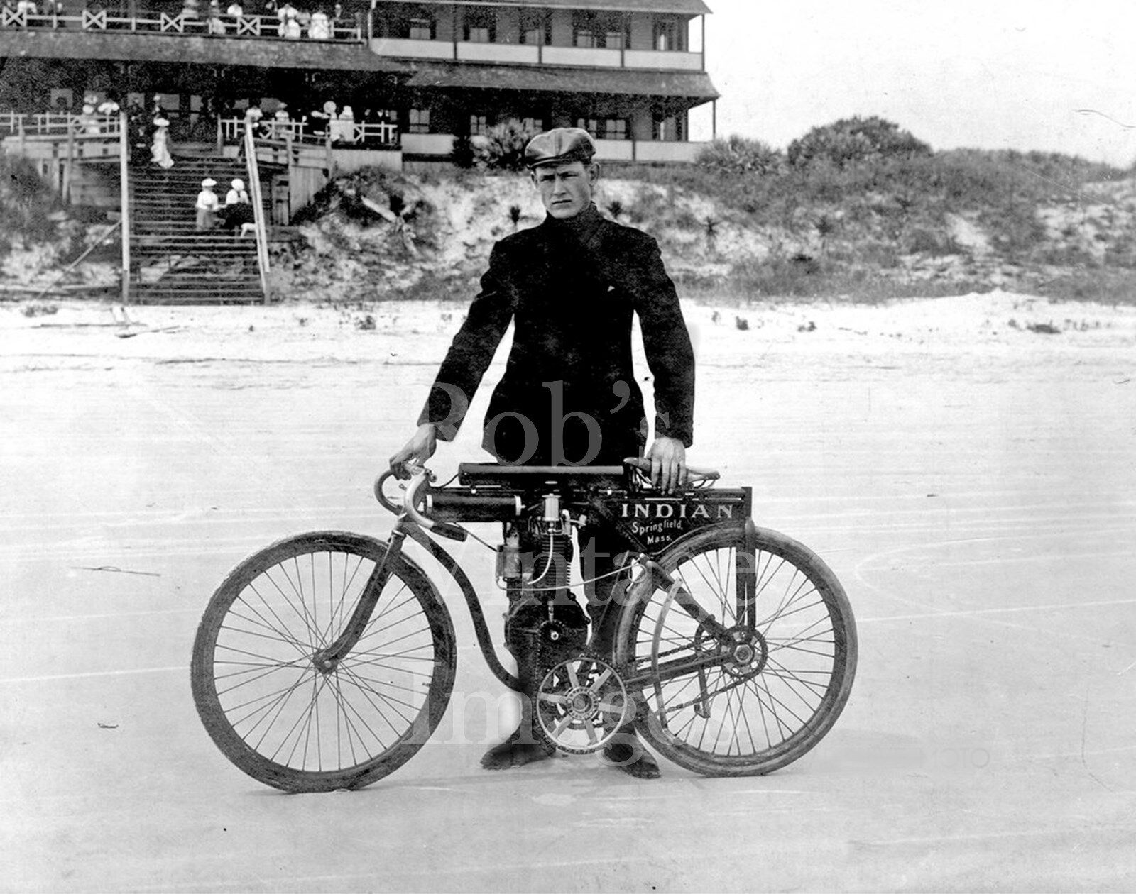 Indian Vintage Motorcycle Photo on Beach 1903 