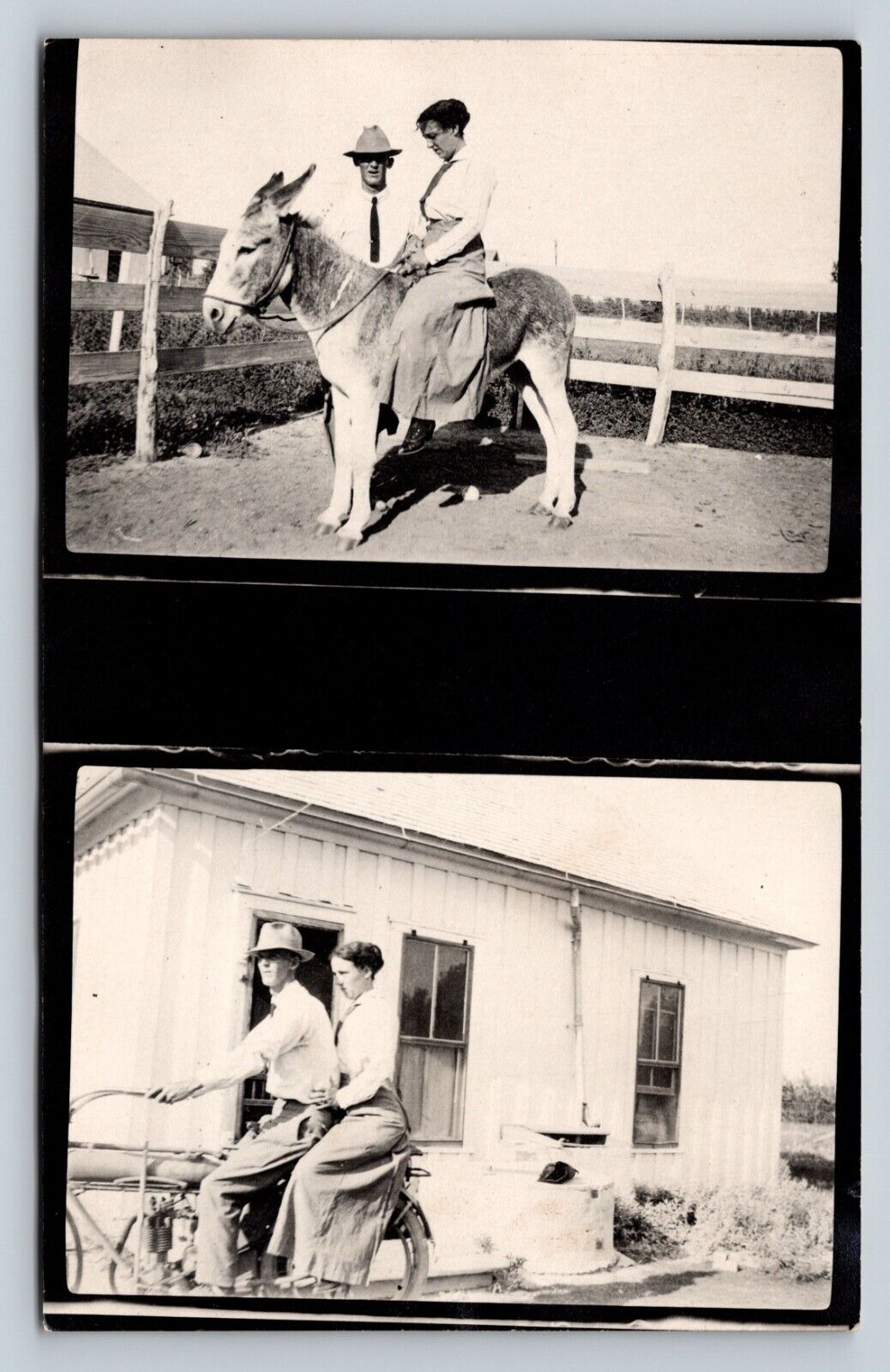 RPPC Lady on Donkey & Couple on Classic Bike NOKO 1907-1920s VTG Postcard 1462