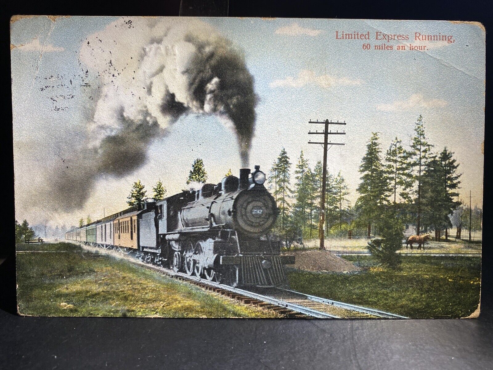 1909  Limited Express Steam Train Postcard Postmarked hillyard Washington