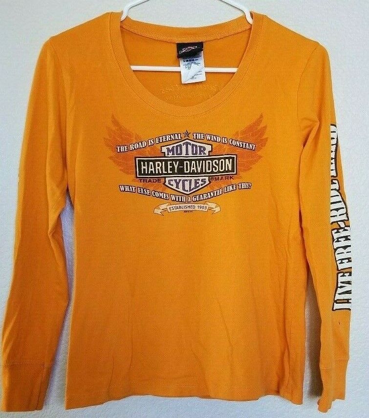 womens small Minneapolis St. Paul orange Harley Davidson long sleeve shirt