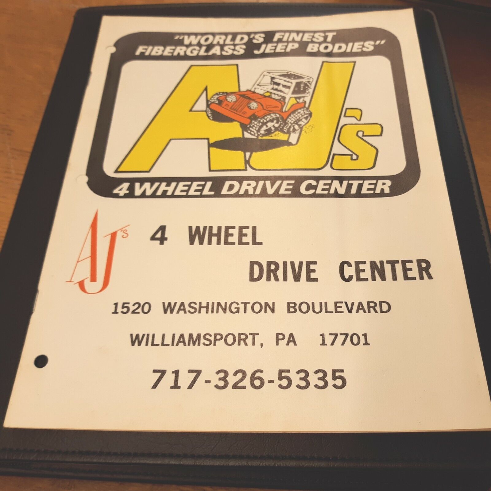 AJ\'s 4 Wheel Drive Center Fiberglass Jeep Bodies Williamsport PA 8.5x11 Brochure