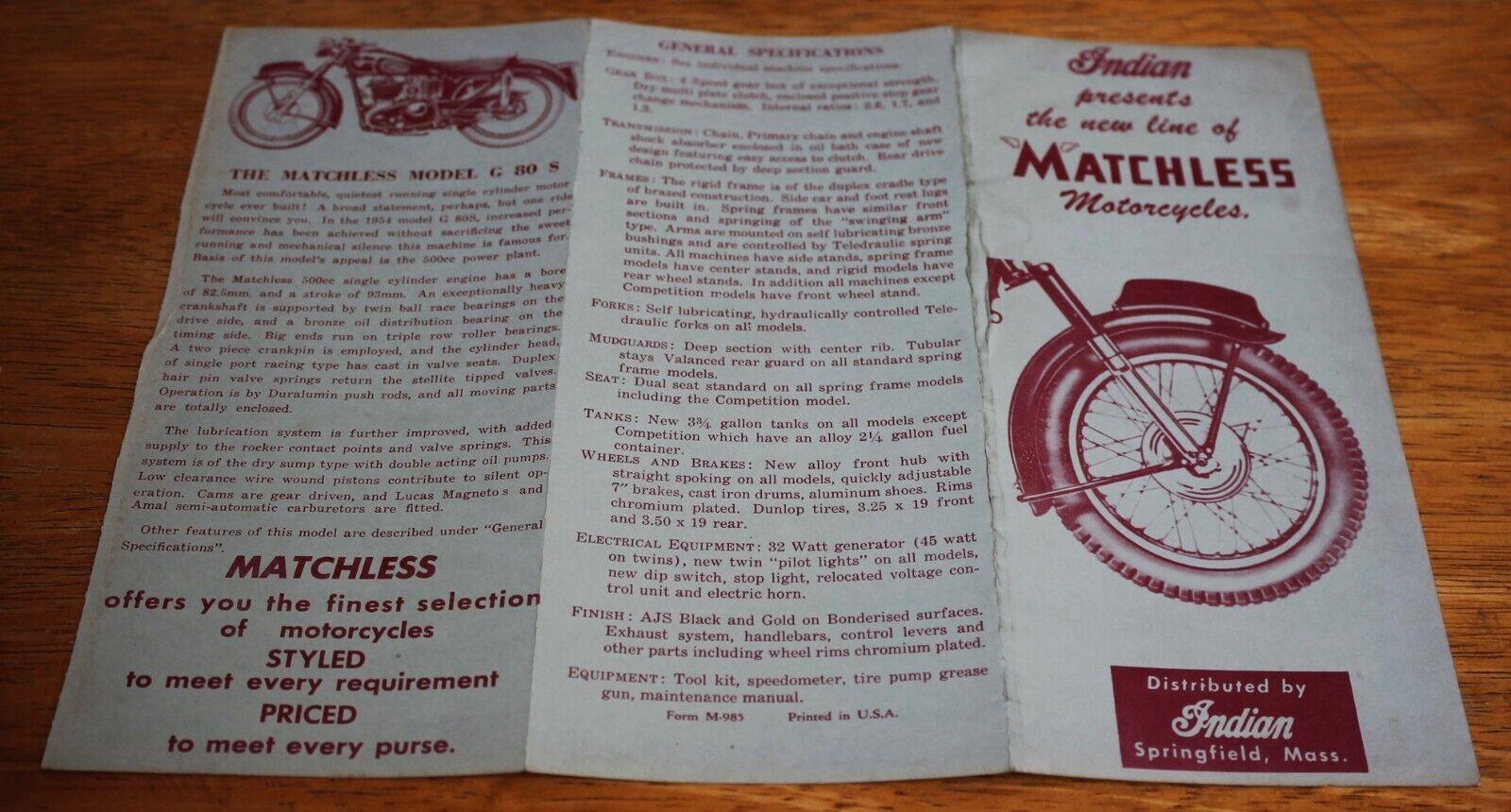 Original 1954 Indian AJS Matchless Motorcycle Brochure Models G80 G80S G80CS G9