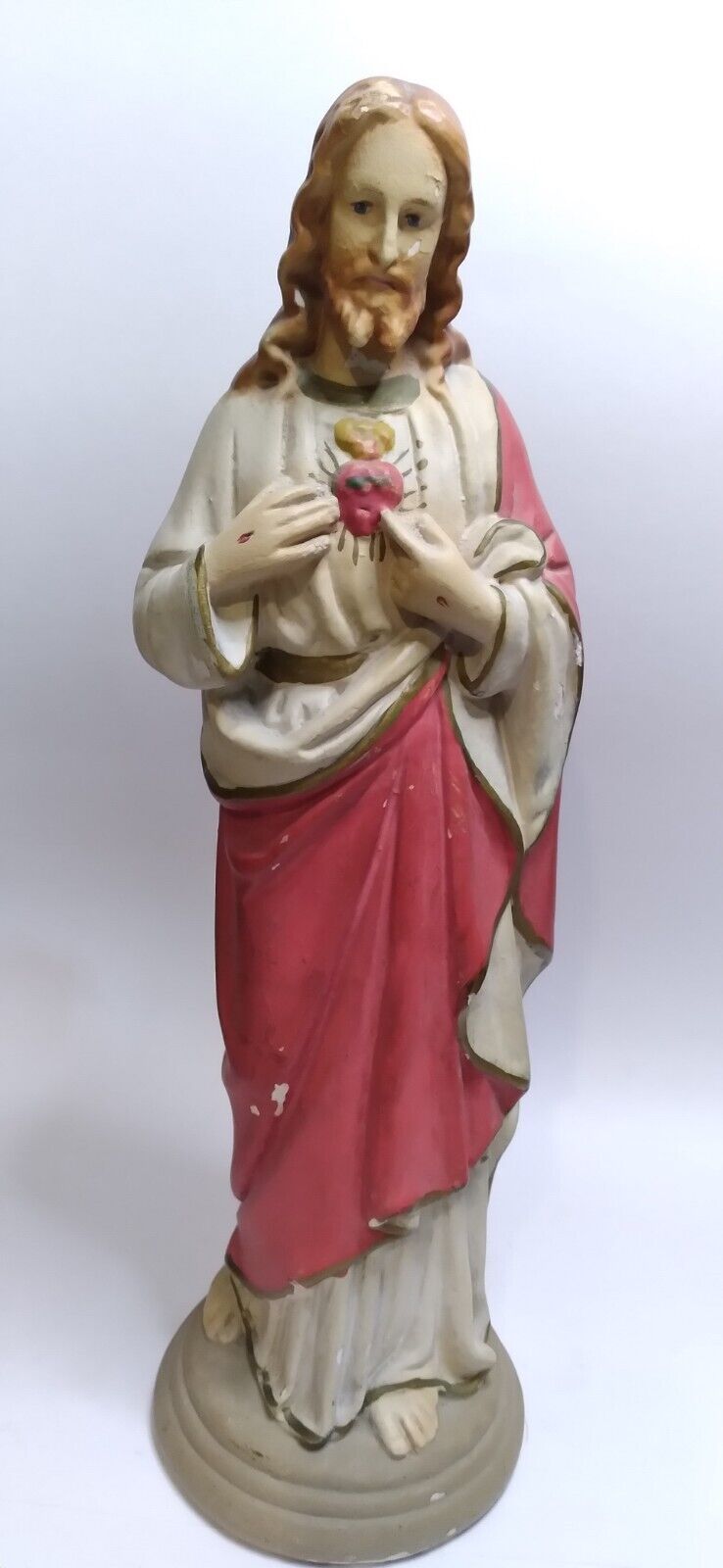 Antique Chalkware Religious Statue Sacred Heart Of  Jesus